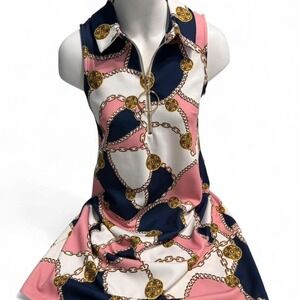 Boston Proper Chain Print Zip Front Dress | Pink Navy Gold | Women's S